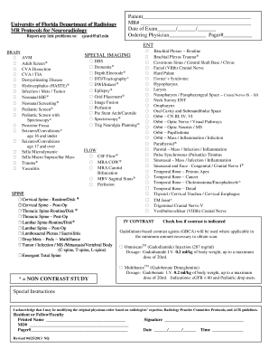 University of Florida Radiology MR Protocols