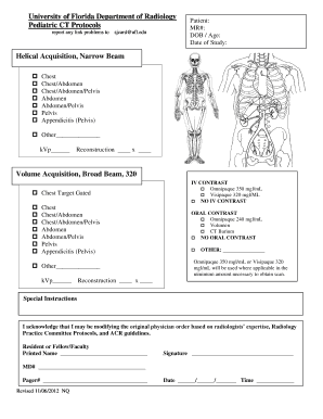 Pediatric CT Protocols Form