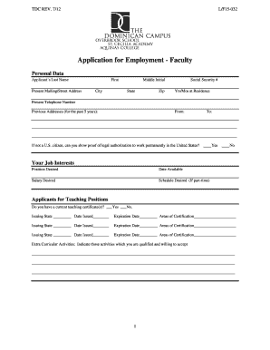 Application for Employment Faculty