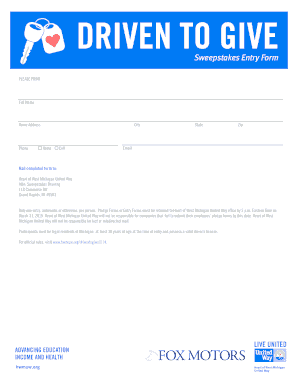 Driven to Give Sweepstakes Entry Form