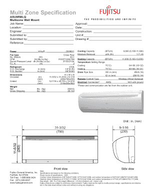 Fujitsu Multizone Wall Mount Specification