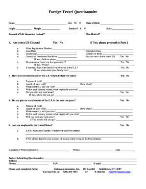 Foreign Travel Questionnaire