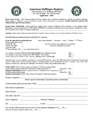American Haflinger Registry Membership Application