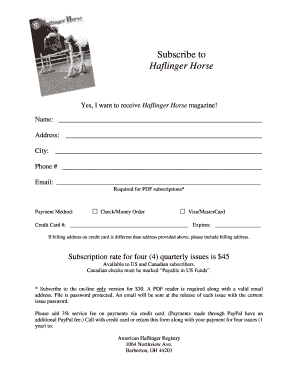 Haflinger Horse Magazine Subscription Form