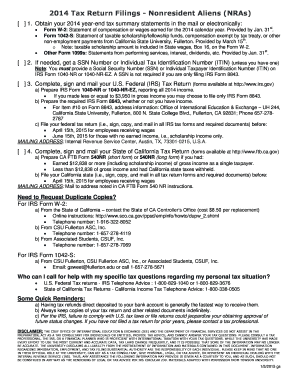 2014 Nonresident Alien Tax Return Filing Guide