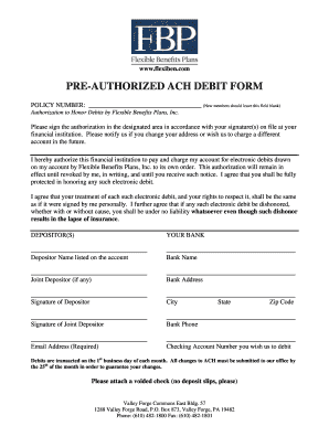 Pre-Authorized ACH Debit Form