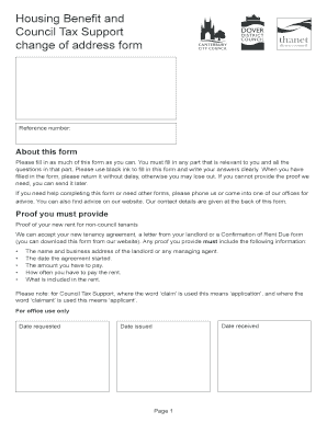 Housing Benefit and Council Tax Support Change of Address Form