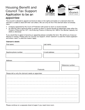 Housing Benefit and Council Tax Support Appointee Application
