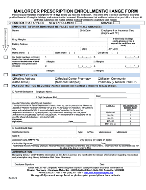 Mission Employee Mailorder Prescription Enrollment Form