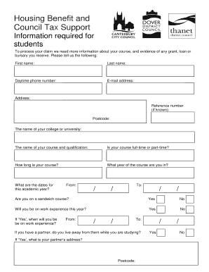 Housing Benefit and Council Tax Support Form for Students