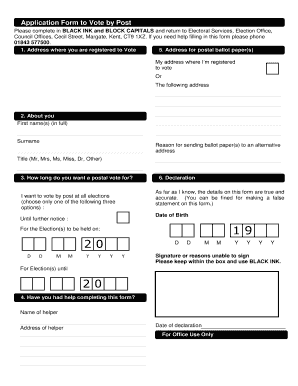 UK Postal Vote Application Form