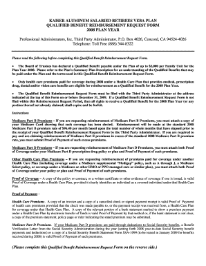 Kaiser Aluminum Salaried Retirees VEBA Plan 2008 Qualified Benefit Reimbursement Request Form
