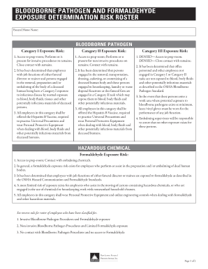 Bloodborne Pathogen and Formaldehyde Exposure Determination Form