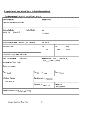 Remediation General Permit Notice of Intent Form
