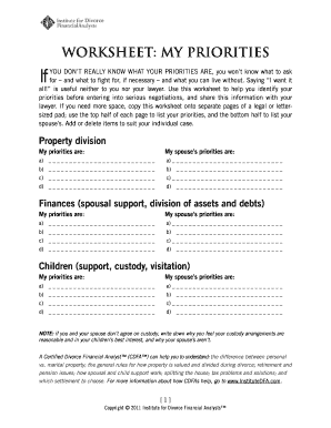 Divorce Priorities Worksheet