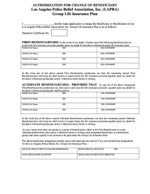 Authorization for Change of Beneficiary
