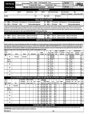 Anthem Blue Cross Enrollment Change Form