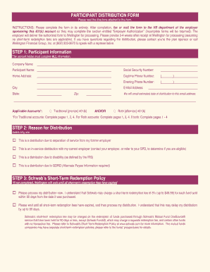 401(k) Participant Distribution Form