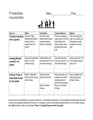 4th and 5th Grade Jump Rope Rubric