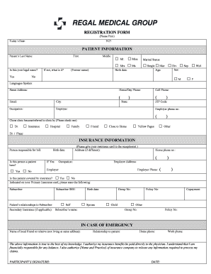 Regal Medical Group Patient Registration Form