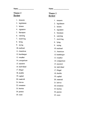English Vocabulary Review Form