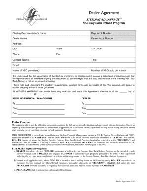 Dealer Agreement for VSC Buy Back Refund Program