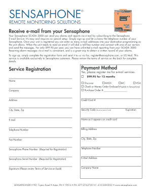 Sensaphone Email Service Registration Form