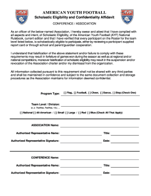 American Youth Football Scholastic Eligibility Affidavit