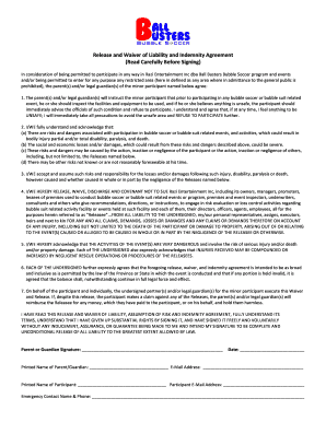 Release and Waiver of Liability and Indemnity Agreement