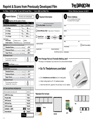 The Darkroom Film Reprint and Scan Order Form