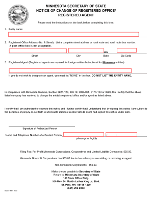 Minnesota Notice of Change of Registered Office/Agent