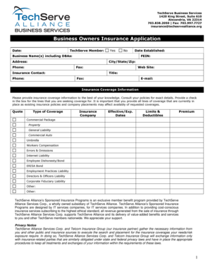 Business Owners Insurance Application