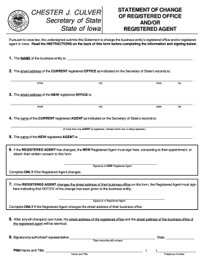 Iowa Statement of Change of Registered Office