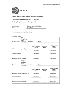 Monthly Return of Equity Issuer on Movements in Securities