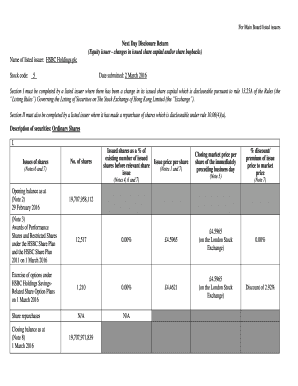 HSBC Holdings Share Capital Disclosure Form