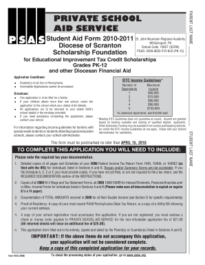 Private School Aid Service Student Aid Form