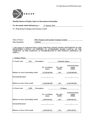 Monthly Return of Equity Issuer on Movements in Securities