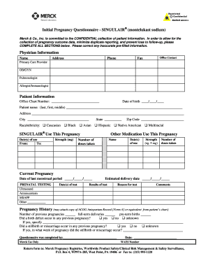 Initial Pregnancy Questionnaire - SINGULAIR