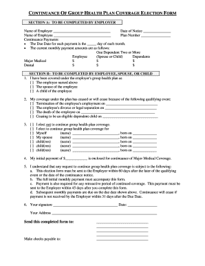 Group Health Plan Continuance Election Form