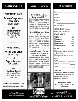 NC Real Estate Update Course Registration Form