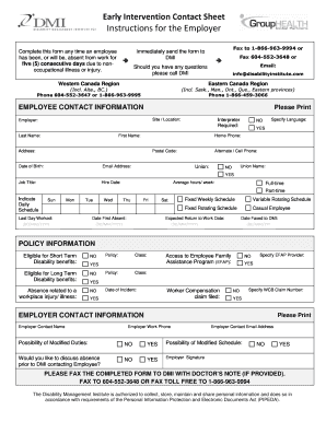 Early Intervention Contact Sheet