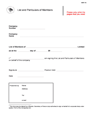 List and Particulars of Members Form