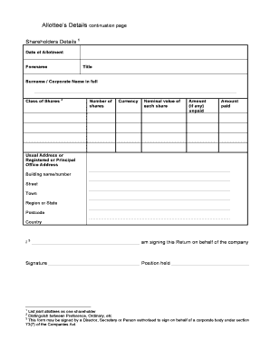 Shareholder Allotment Details Form