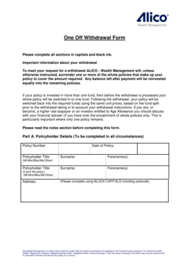 One Off Withdrawal Form
