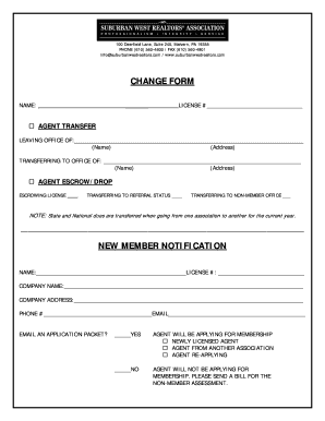 Real Estate Agent Change Form