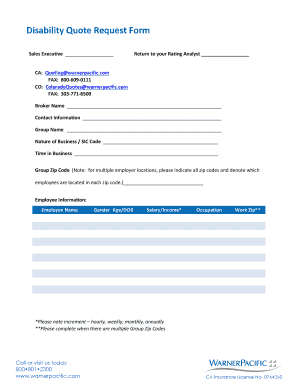 Disability Quote Request Form