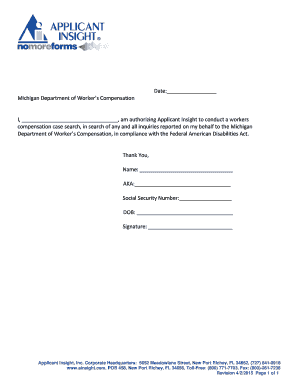 Michigan Workers Compensation Authorization Form