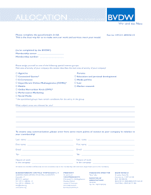 BVDW Special Interest Group Allocation Form