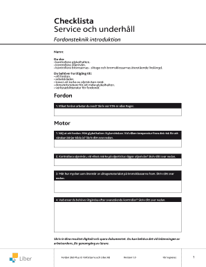Vehicle Service and Maintenance Checklist