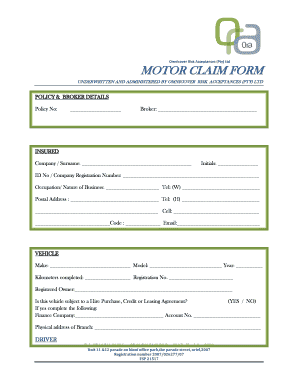 Omnicover Motor Claim Form